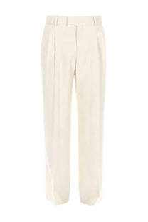 Drôle de Monsieur men’s pantalone golfeur chevrons white cream-colored pleated tailored trousers with belt loops