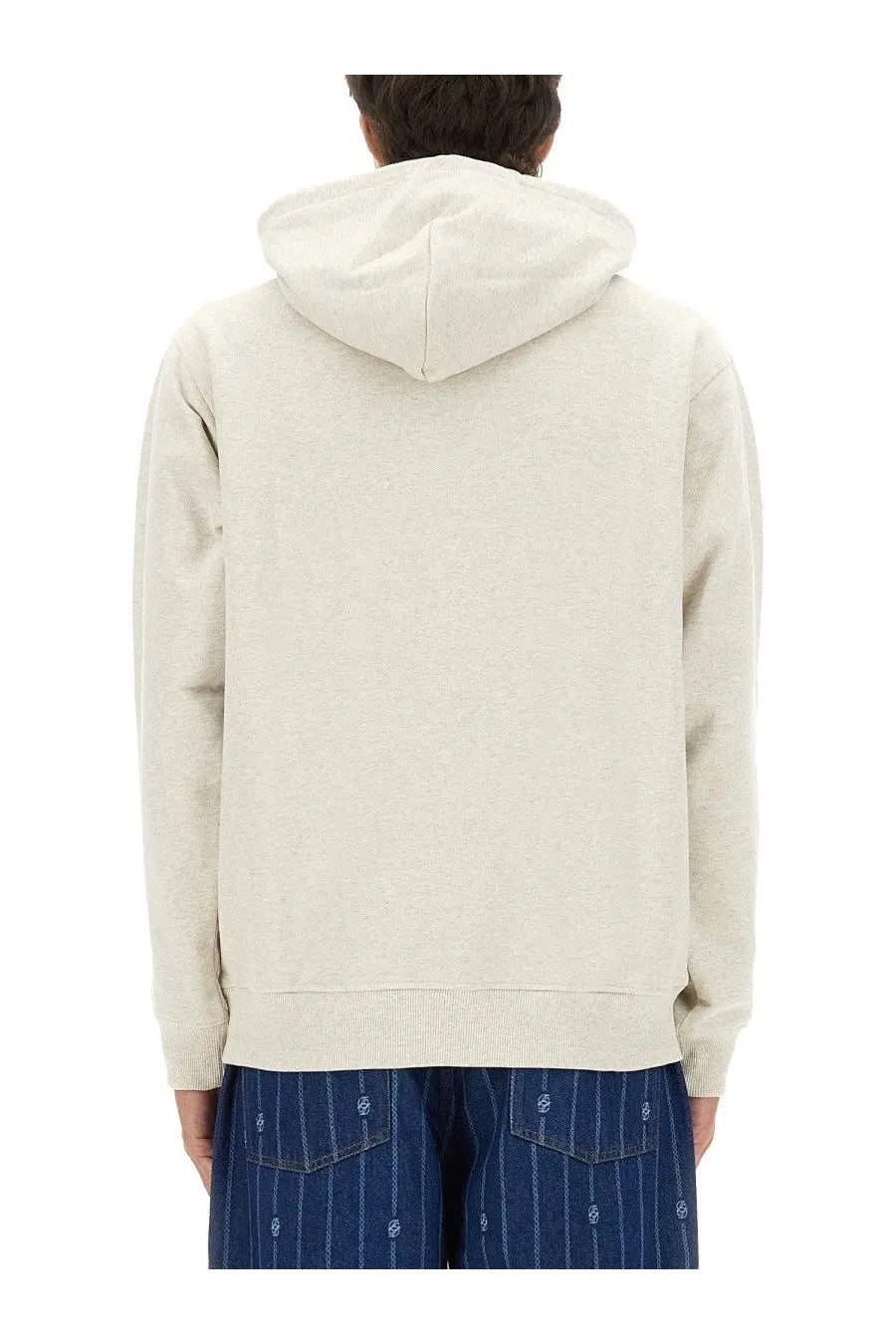 A cream-colored, soft-textured hoodie with relaxed fit and ribbed cuffs from drôle de monsieur men’s drôle rose sweatshirt gray collection