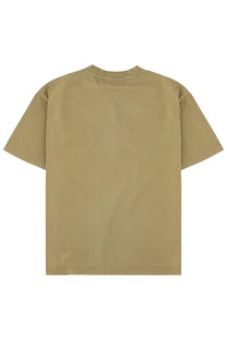 Beige short-sleeved crew neck t-shirt with ajouré detailing by drôle de monsieur in brown fabric