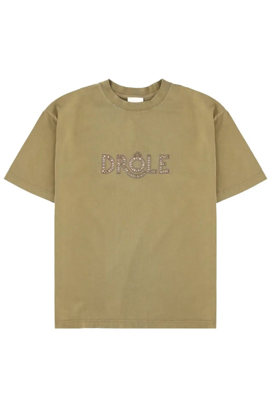 Khaki drôle de monsieur men’s short-sleeved shirt with ajouré fabric and sparkling gemstone drôlé embroidery