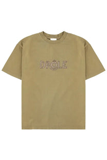 Khaki drôle de monsieur men’s short-sleeved shirt with ajouré fabric and sparkling gemstone drôlé embroidery