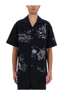 Drôle de Monsieur men’s black short-sleeved shirt with white vintage line illustrations perfect for casual wear