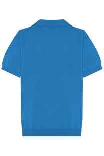 Drumohr men’s cotton polo blue with bright blue short sleeves classic collar and ribbed cuffs