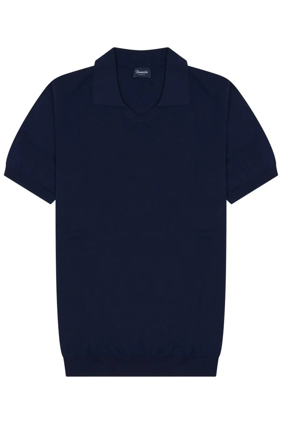 Drumohr men’s cotton polo blue navy short-sleeved shirt with classic collar and ribbed cuffs