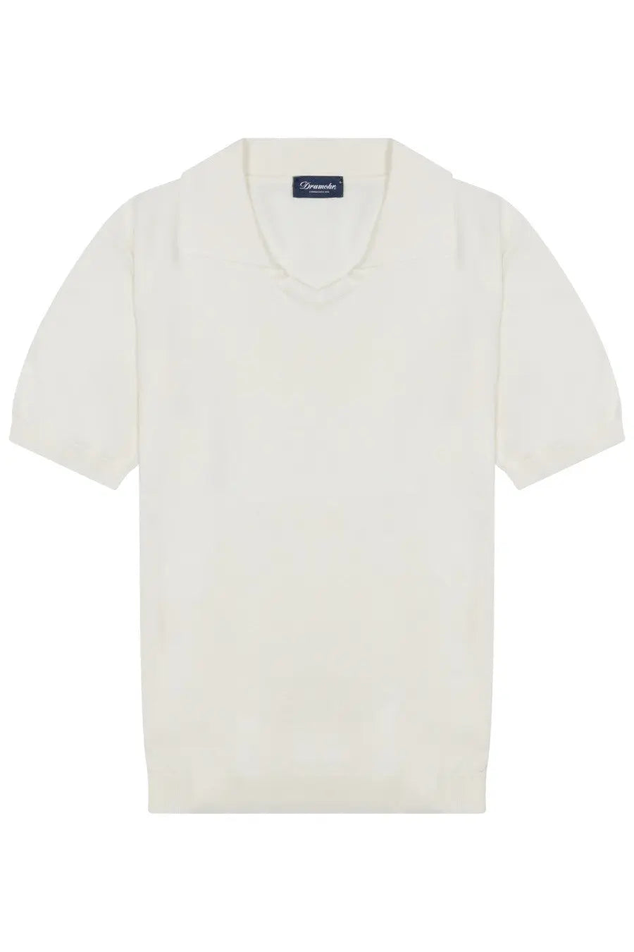 Drumohr men’s white cotton polo shirt with cream-colored short sleeves ribbed collar and neatly stitched seams