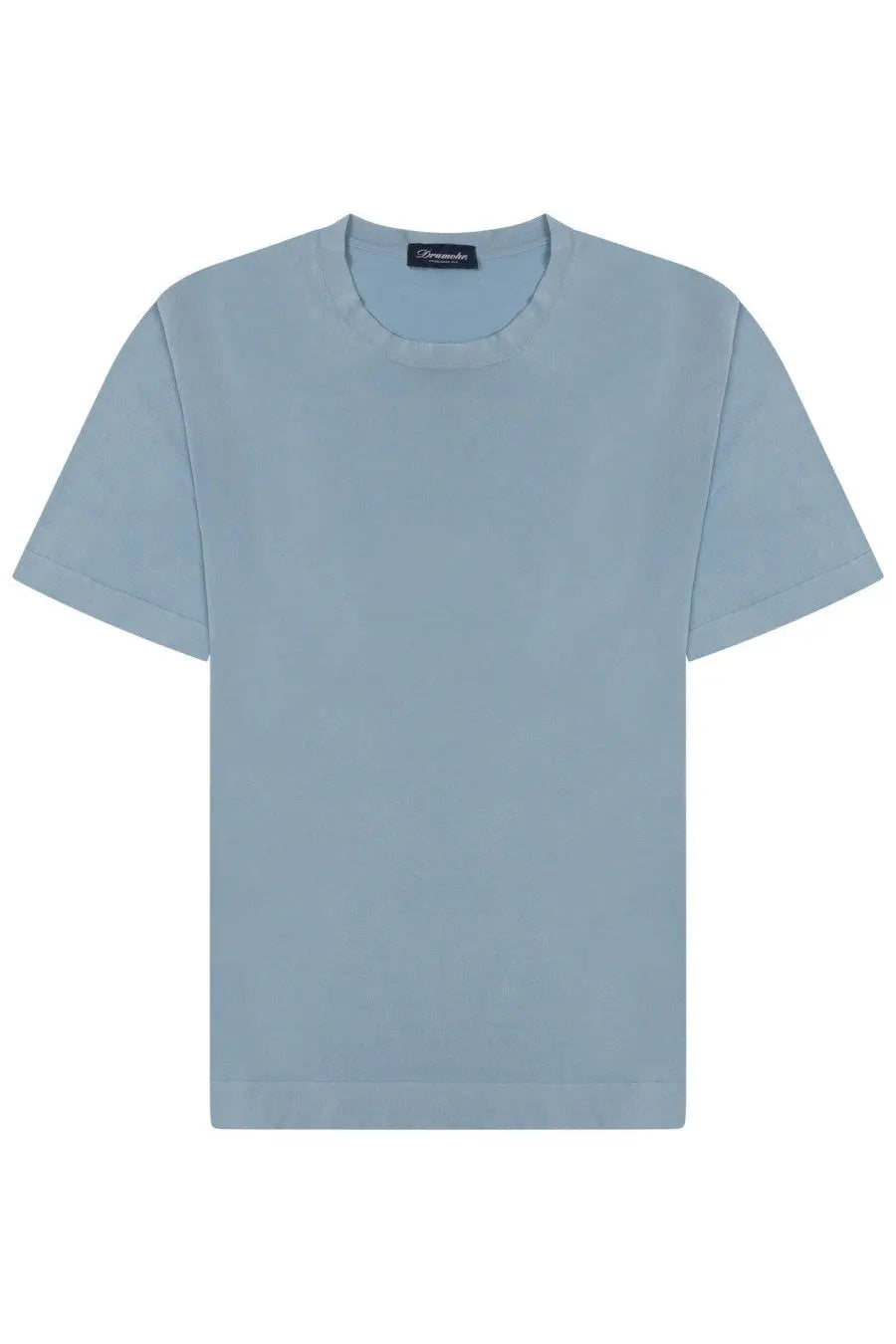 Drumohr men’s cotton shirt blue soft light blue cotton t-shirt with simple crew neck and short sleeves front side