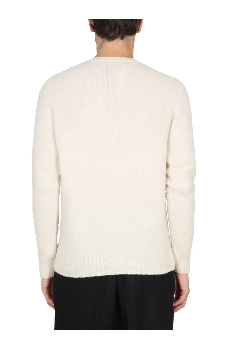 Cream-colored Drumohr men’s maglia in lana white knit sweater with long sleeves crew neckline and ribbed cuffs