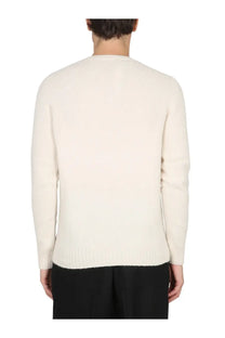Cream-colored Drumohr men’s maglia in lana white knit sweater with long sleeves crew neckline and ribbed cuffs
