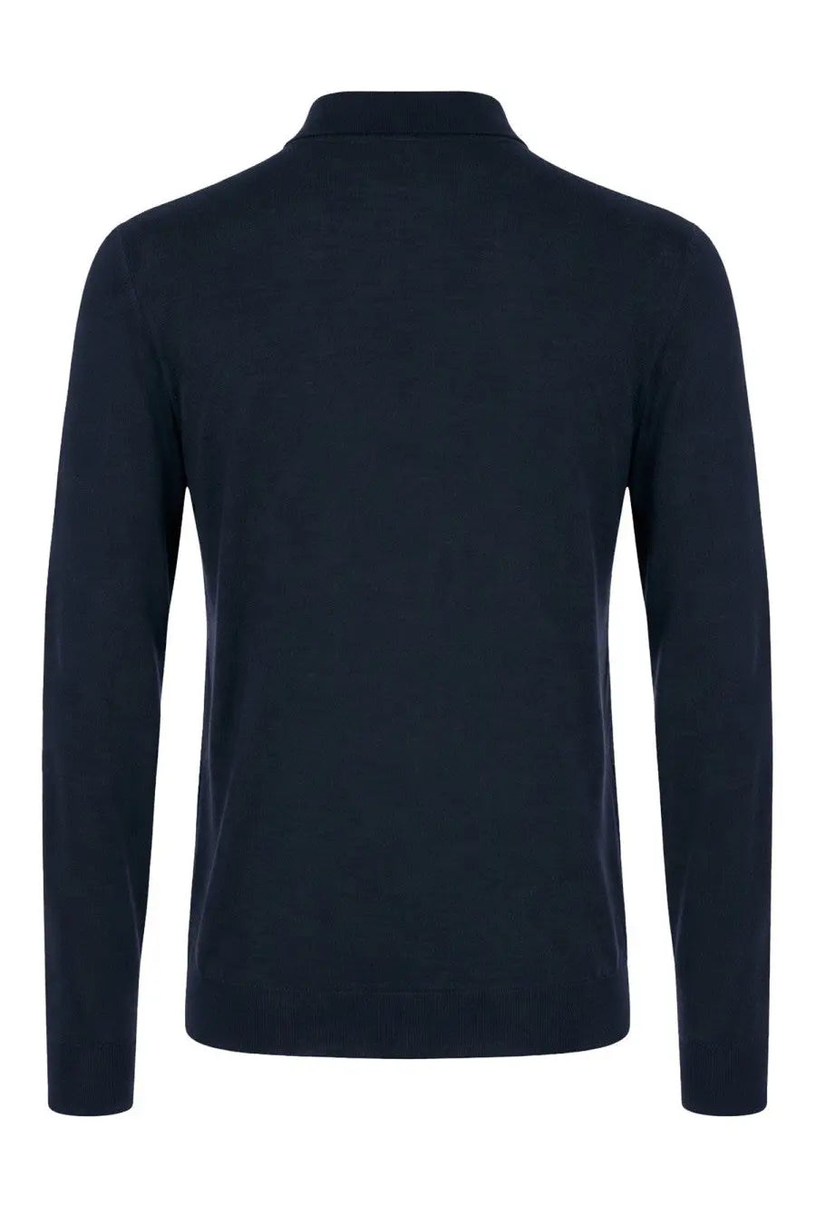 Navy blue long-sleeved polo shirt with ribbed collar and cuffs made from lana merino by Drumohr men