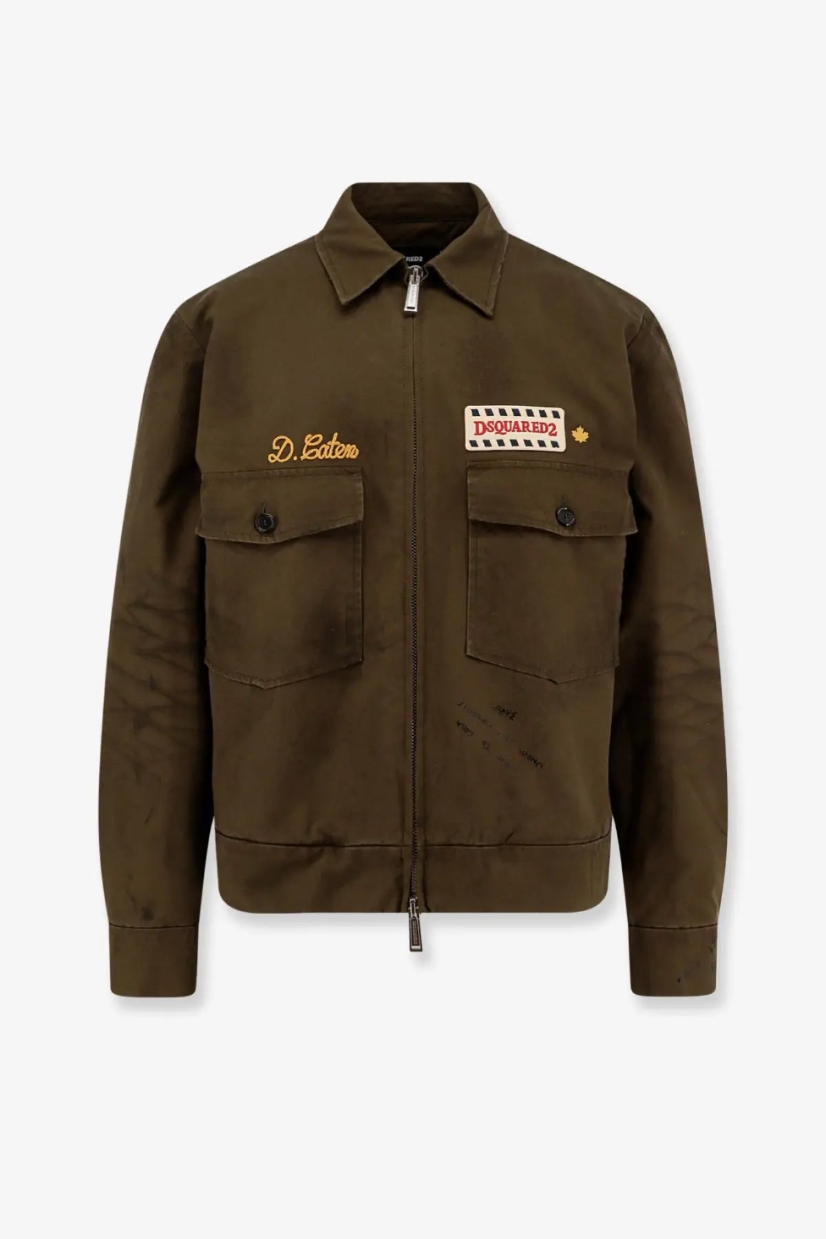 Dsquared2 men’s olive green cotton padded jacket with embroidered branding and patch details
