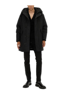 Dsquared2 men’s black caban puffer coat with hood and front zipper closure for cold weather protection