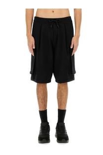 Dsquared2 men’s cargo bermuda shorts in black with pleated design drawstring waistband and side pockets