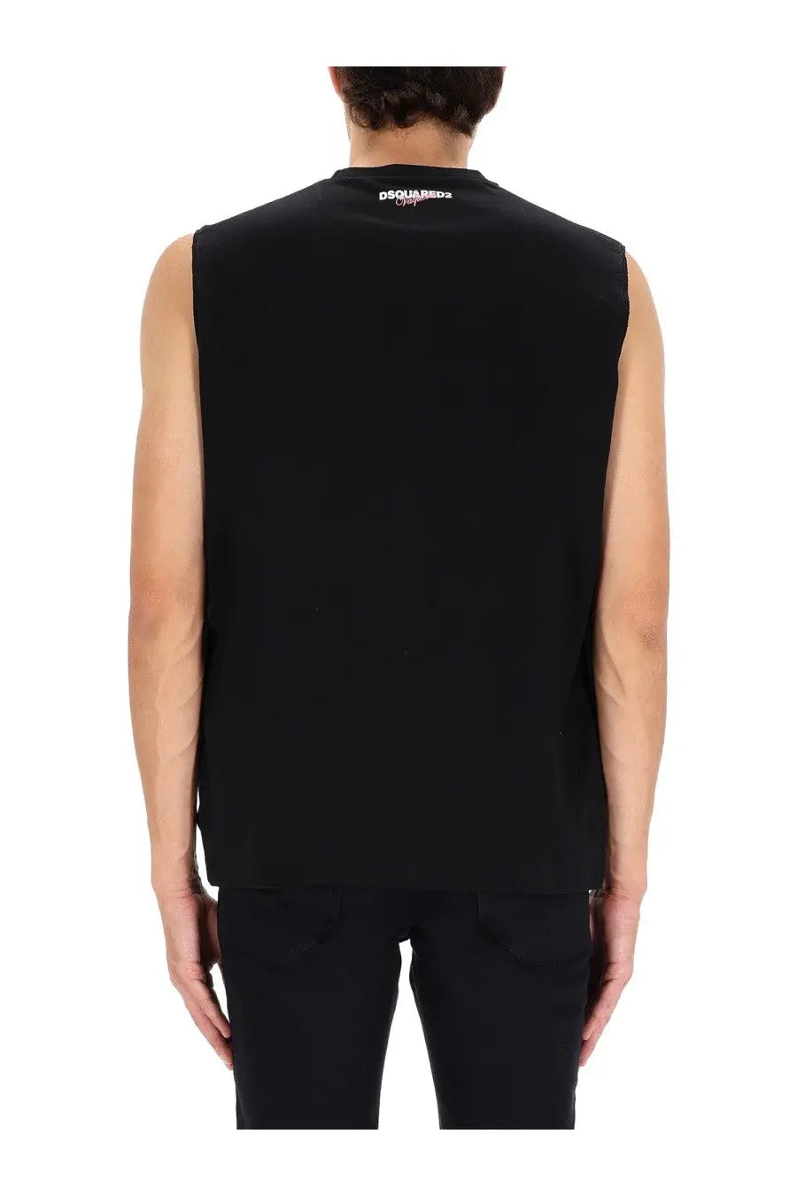 Black sleeveless cotton Dsquared2 men’s cigarette shirt with subtle white logo embroidered at the neckline