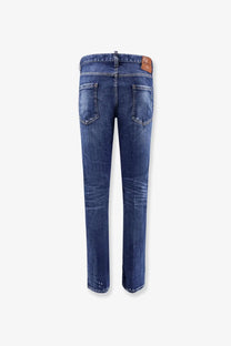 Dsquared2 men’s cool guy stretch cotton jeans in blue with faded wash and distressed cuff details