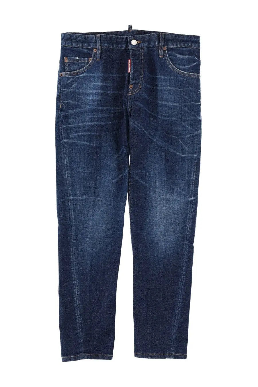 Dsquared2 men’s cotton denim jeans in dark blue with faded worn-in look and subtle whiskering details