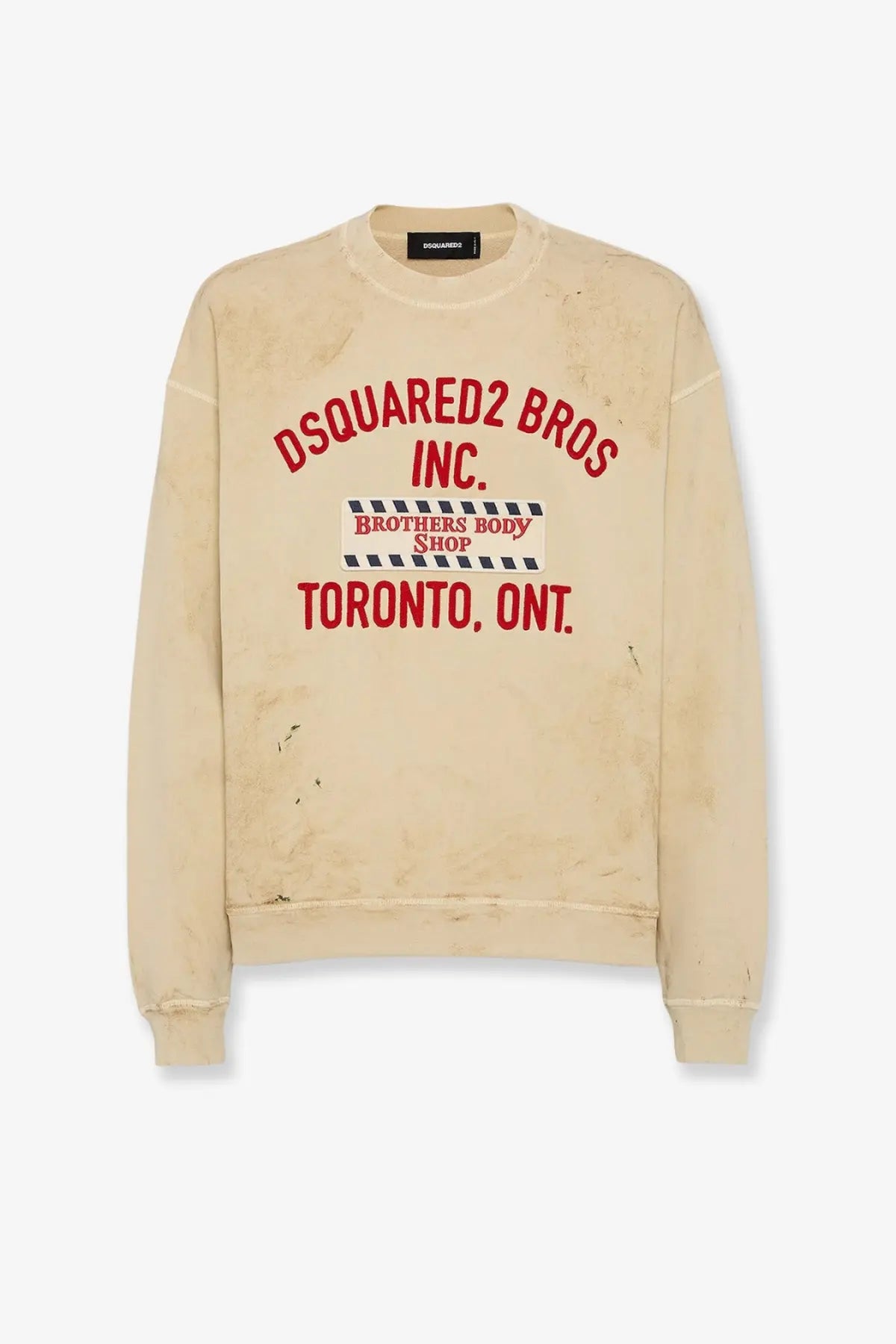 Beige Dsquared2 men’s cotton sweatshirt with faded red and black graphic print in casual style