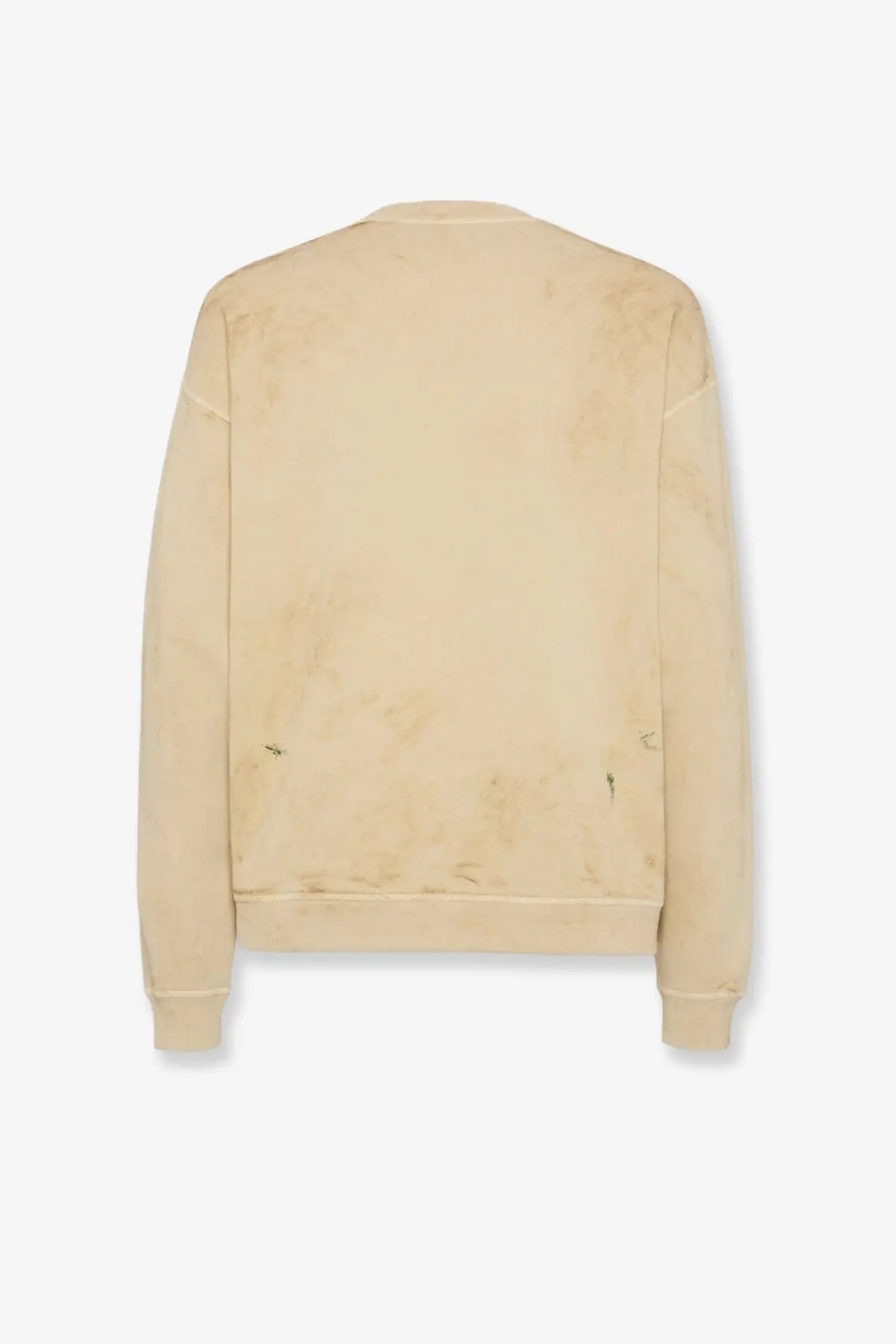 Dsquared2 men’s cotton sweatshirt in beige suede with subtle distressed texture and faint embroidered details