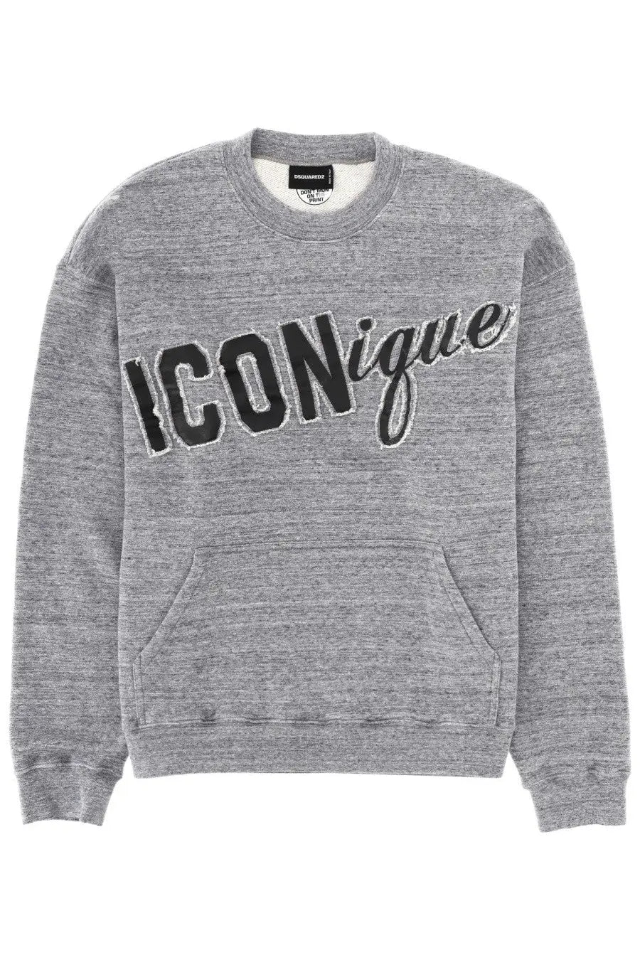 Dsquared2 men’s grey heathered sweatshirt with bold black iconique lettering across the chest