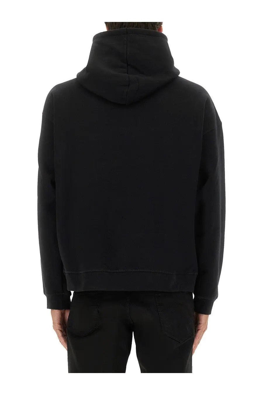 Dsquared2 men’s black hoodie with soft textured fabric and ribbed cuffs for comfortable casual wear
