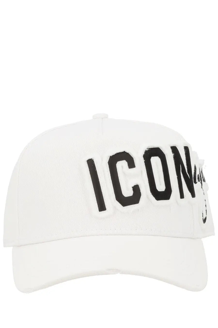 Dsquared2 men’s white baseball hat with bold black icon lettering and small side logo in cotton material