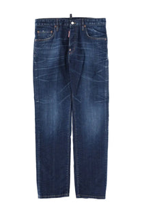 Dsquared2 men’s jeans teddy blue dark blue denim with faded worn-in look and classic five-pocket design