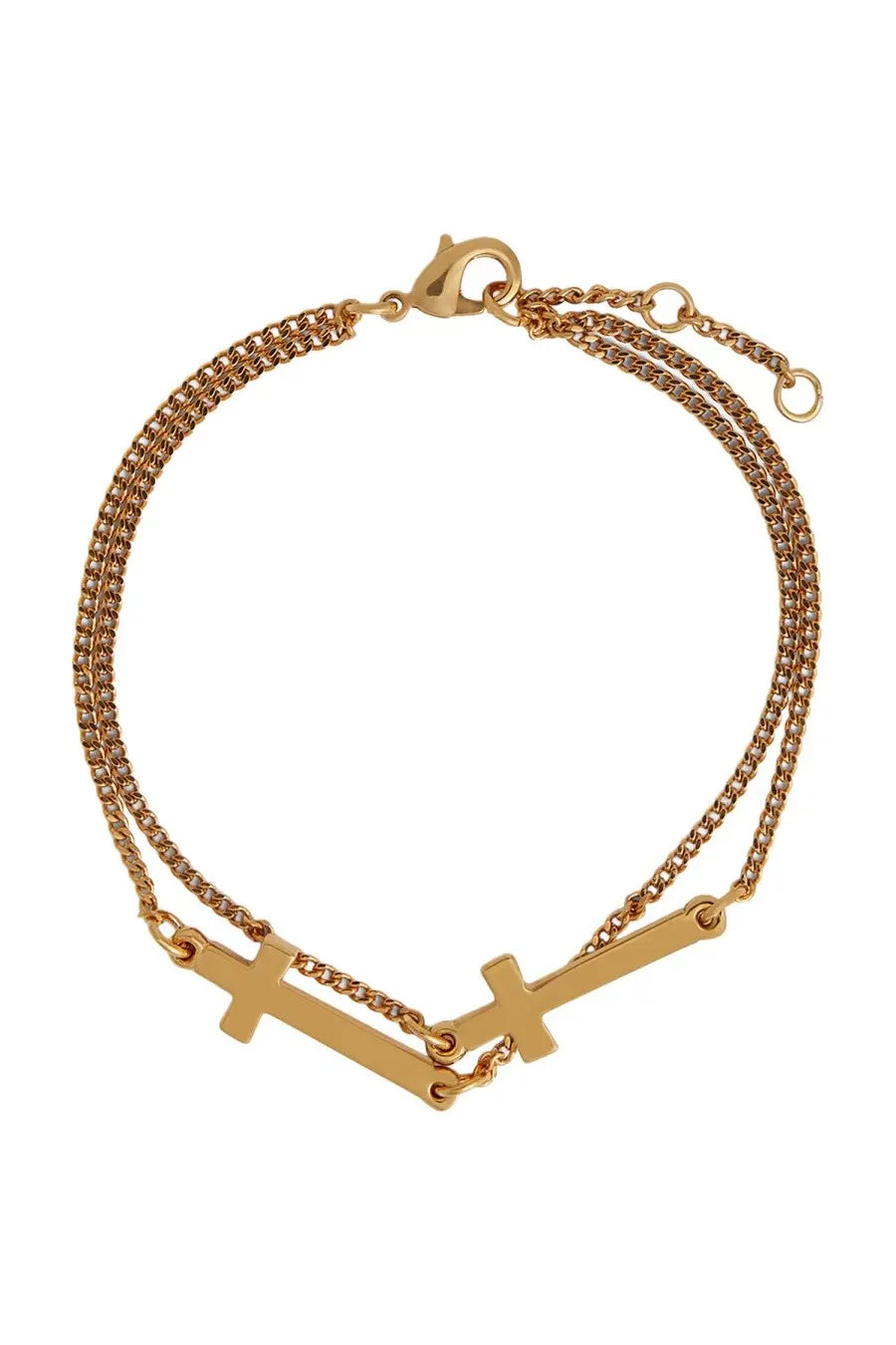 Dsquared2 mens jesus bracelet gold featuring gold-toned layered chain with two intersecting cross charms