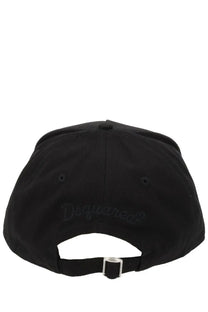 Black dsquared2 men’s rebels baseball hat with subtle embroidered branding and silver-toned buckle back view