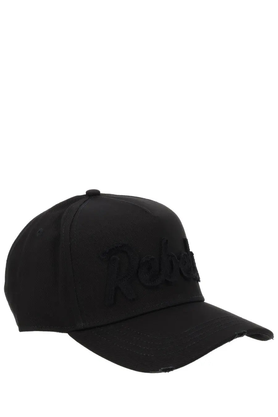 Dsquared2 men’s black baseball hat with textured rebel logo embroidered in matching black thread