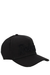 Dsquared2 men’s black baseball hat with textured rebel logo embroidered in matching black thread