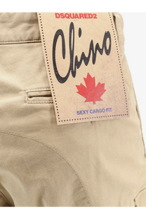 Beige dsquared2 men’s sexy cargo cotton trousers with distressed label featuring logo chino script and red maple leaf