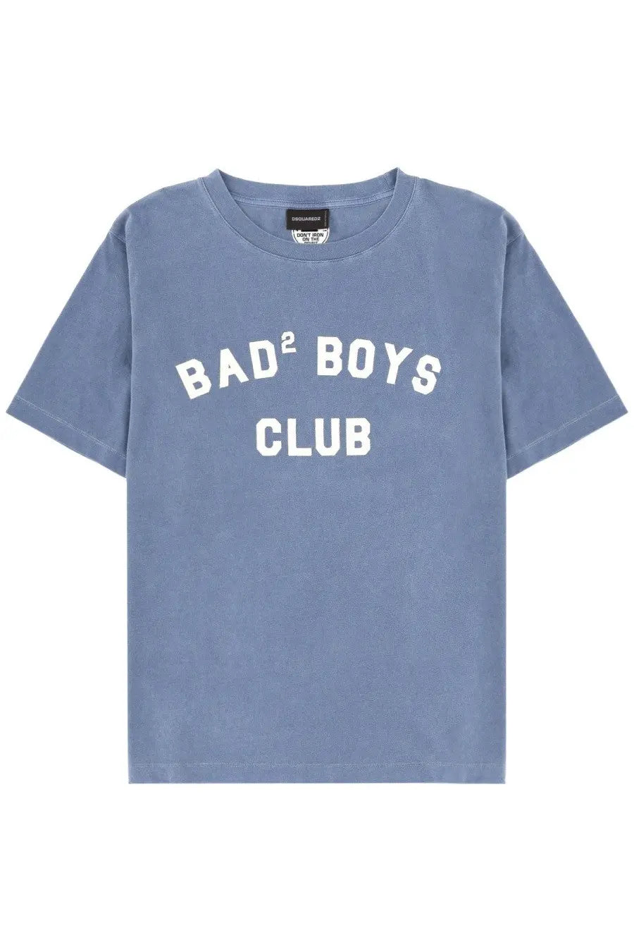 Dsquared2 men’s blue cotton t-shirt with white bad2 boys club lettering across the chest