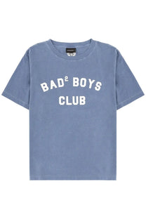 Dsquared2 men’s blue cotton t-shirt with white bad2 boys club lettering across the chest