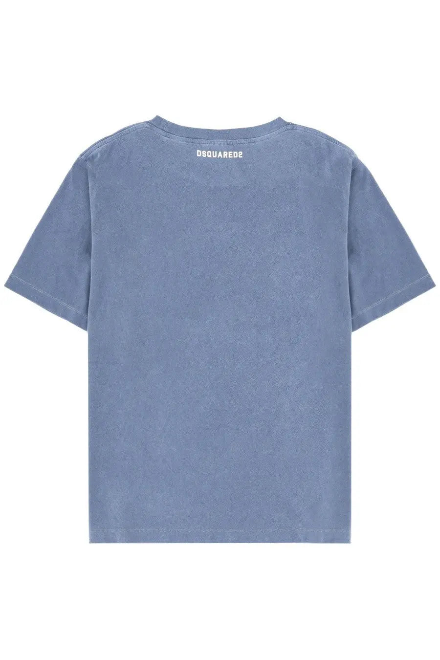 Dsquared2 men’s soft blue short-sleeved t-shirt with subtle faded texture and white logo at the neckline
