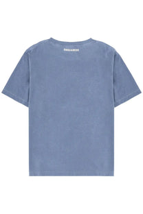 Dsquared2 men’s soft blue short-sleeved t-shirt with subtle faded texture and white logo at the neckline