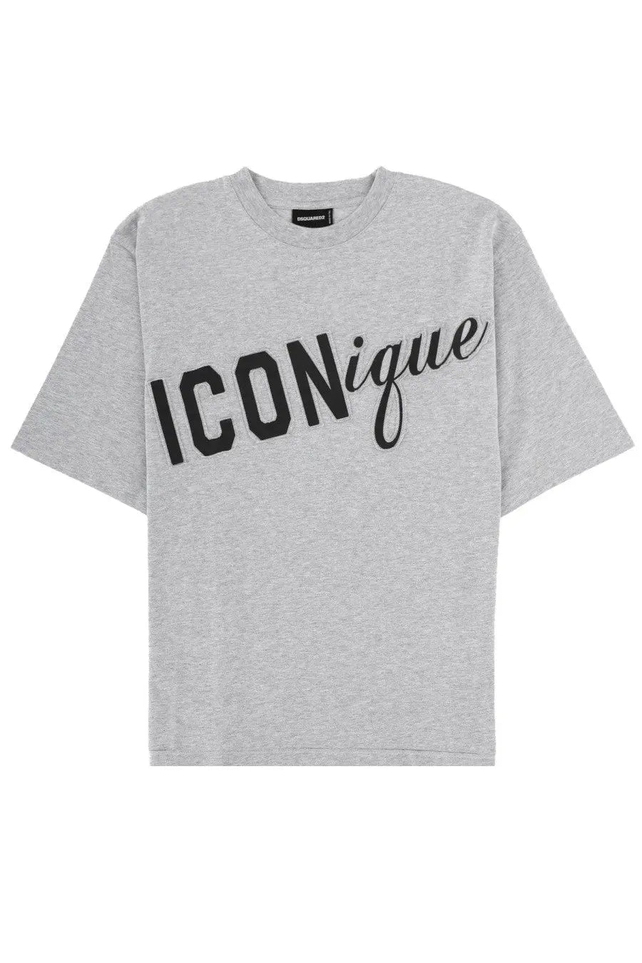 Dsquared2 men’s grey heathered cotton t-shirt with bold black iconique graphic print front design