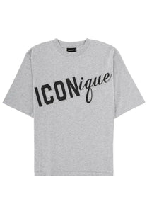 Dsquared2 men’s grey heathered cotton t-shirt with bold black iconique graphic print front design