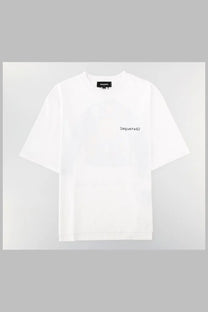 Dsquared2 men’s white short-sleeved t-shirt with minimalist black chest embroidery in cotton material