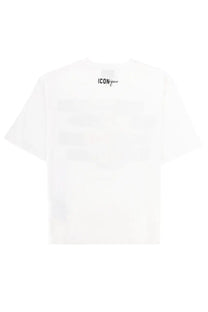 Dsquared2 men’s white short-sleeved cotton shirt with subtle black iconique logo at the neckline