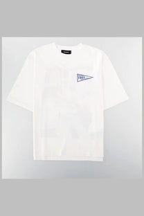 Dsquared2 men’s white t-shirt with navy blue triangular logo on left chest ideal for casual wear