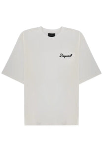 Dsquared2 men’s white oversized t-shirt with black embroidered logo on chest in off-white cotton material
