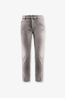 Dsquared2 men’s skater jeans grey in distressed gray denim with faded wash and subtle frayed details front view