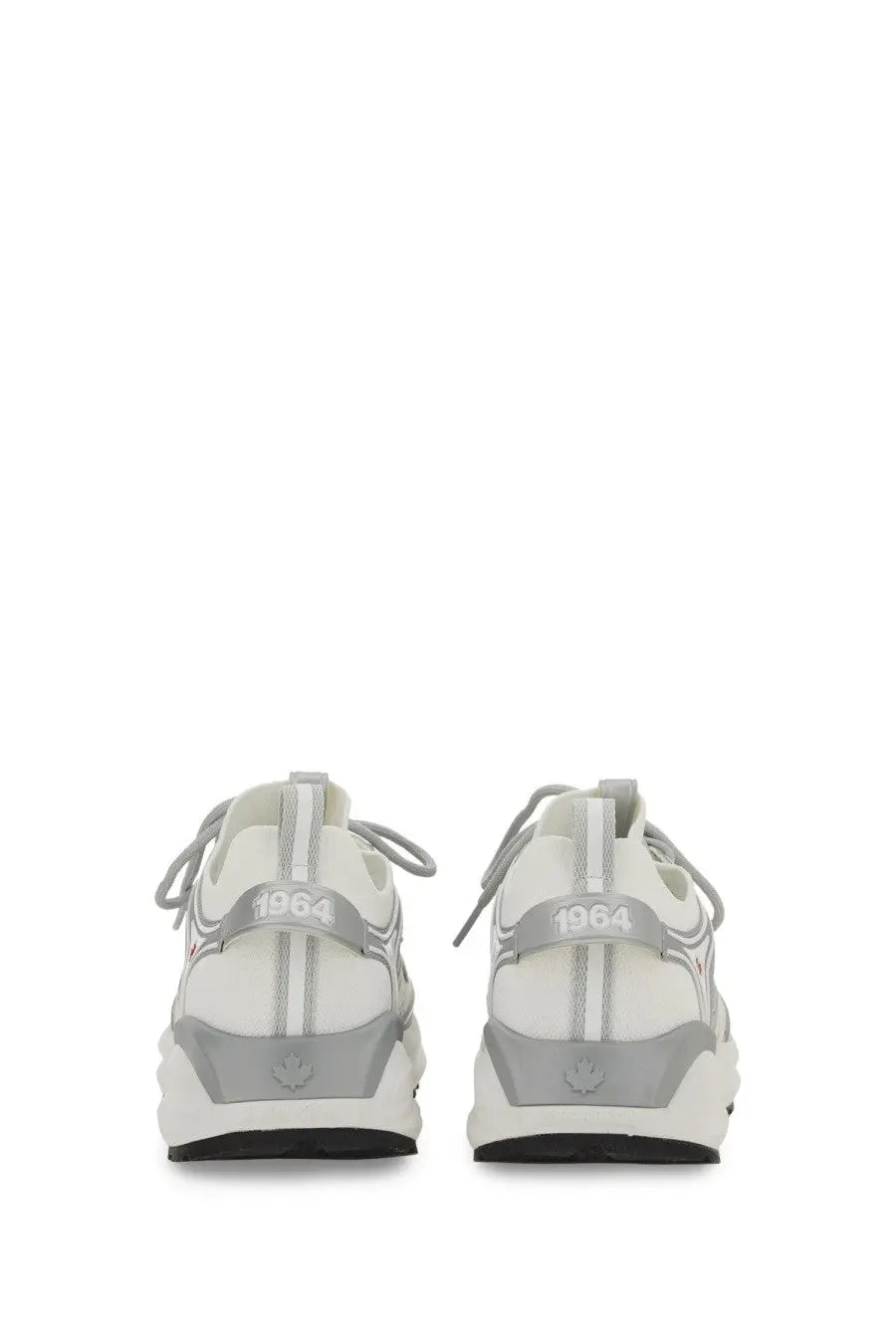 Dsquared2 men’s sneaker dash white athletic shoe with white and gray chunky sole and 1964 branding on the heel back side