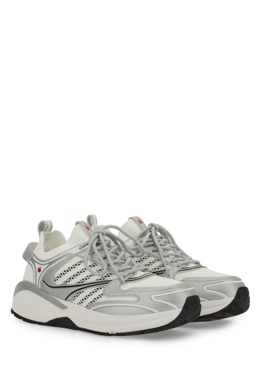 Dsquared2 men’s sneaker dash white athletic shoes with chunky sole perforated mesh and subtle red logo accents
