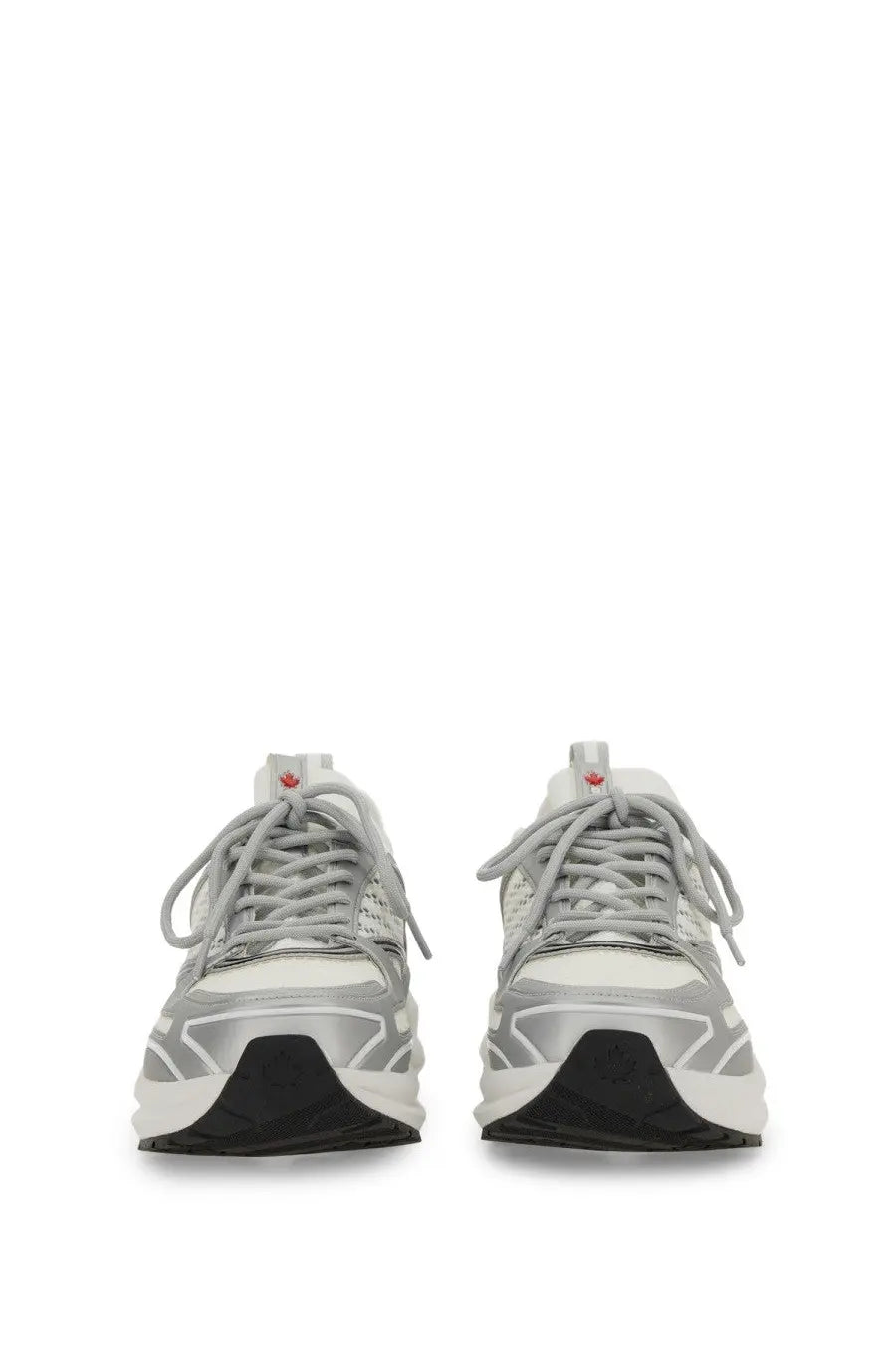 Dsquared2 men’s sneaker dash white chunky sneakers in silver and white with geometric design and black rubber soles