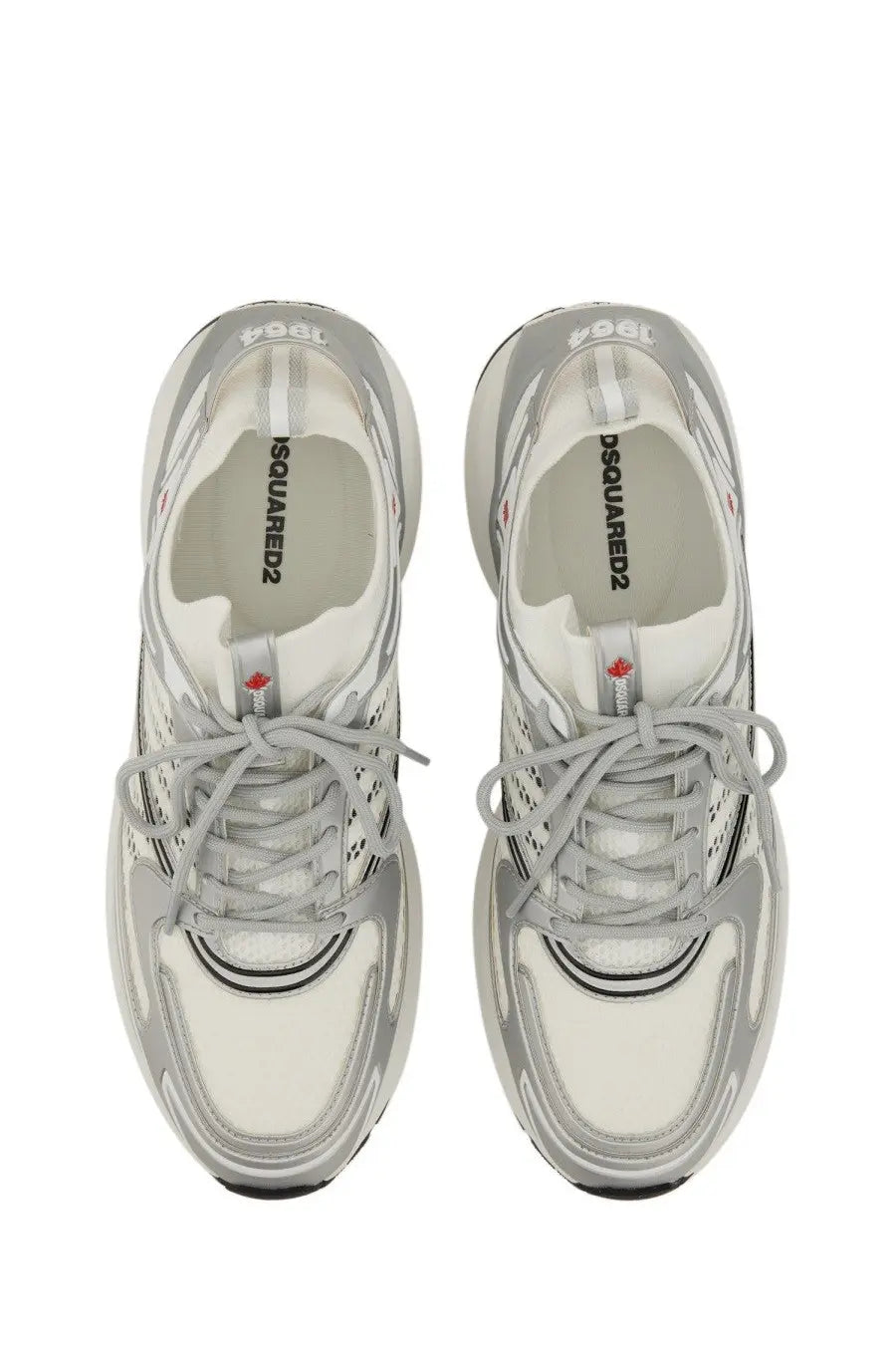 Dsquared2 men’s sneaker dash white with chunky layered design in white and silver leather and mesh materials