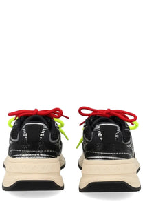 Dsquared2 men’s sneaker sprinter black chunky leather sneakers with vibrant red and neon green laces