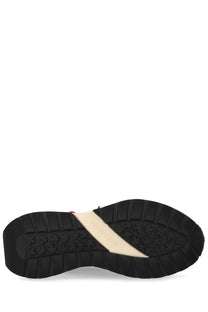 Dsquared2 men’s sneaker sprinter black with black rubber sole beige diagonal stripe and diesel branding visible