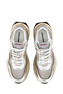 Dsquared2 men’s sneaker sprinter white featuring silver and gold metallic chunky retro-inspired design