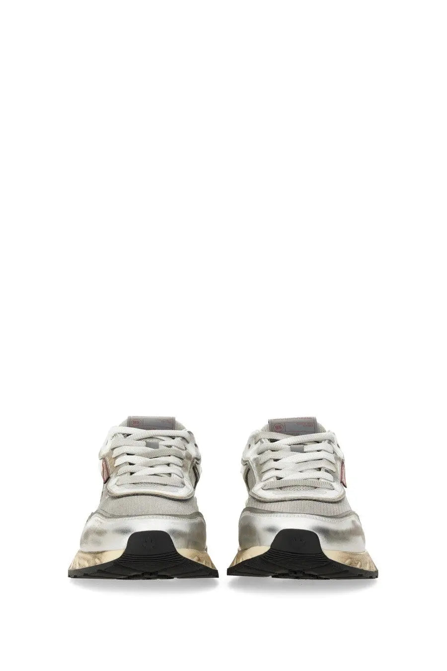 Dsquared2 men’s sneaker sprinter white with silver metallic material chunky sole and white laces
