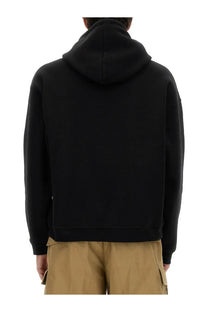 Dsquared2 men’s black hooded sweatshirt with relaxed fit and ribbed cuffs made from comfortable material